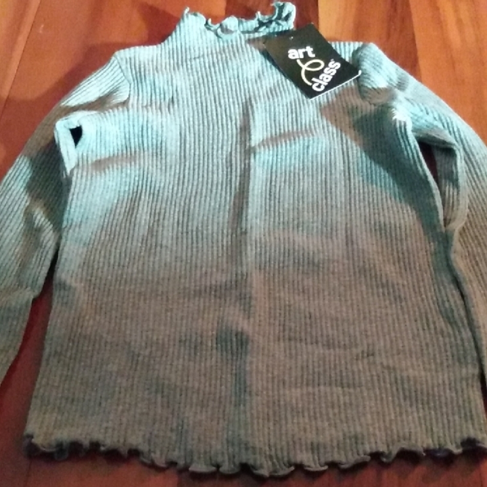 NWT Art Class 2T Girls Gray Mock Neck Ruffled Edge Long Sleeve Ribbed Top